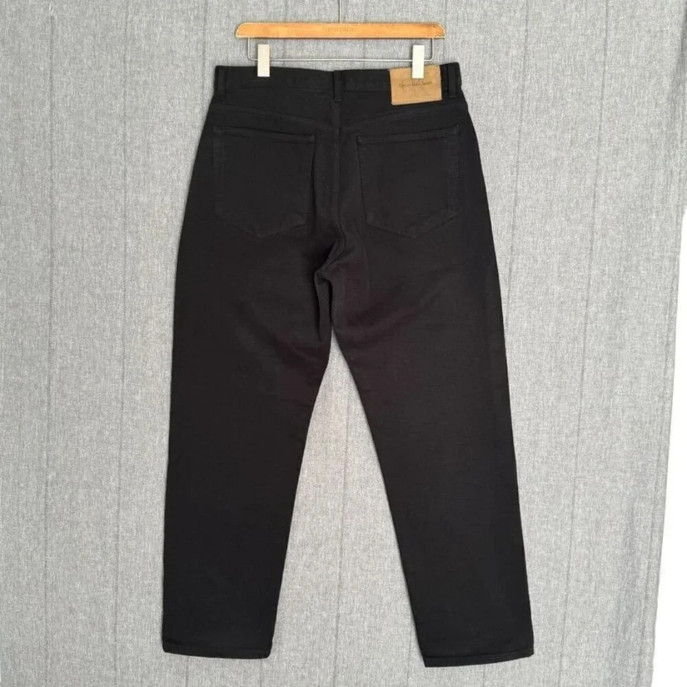90s Vintage Calvin Klein Blackest Black Silver Tone Button Fly Straight Jeans